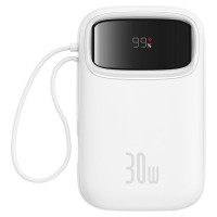 Baseus QPow 2 30W 10000mAh Power Bank with Built-in USB-C Cables - White