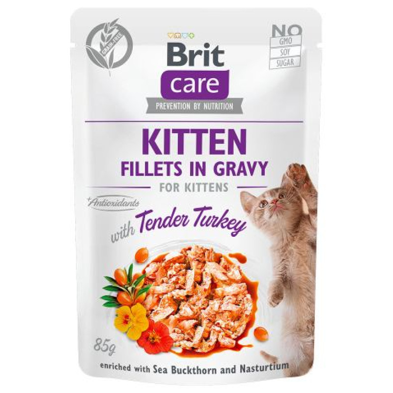 Brit Care Cat Pouch Kitten Fillets in Gravy Turkey 85 g mitrā barība kaķiem