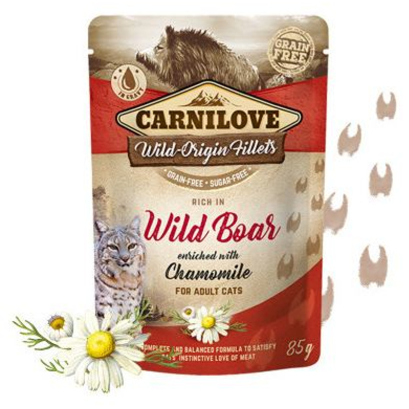 Carnilove Cat Pouch Wild Boar Chamomile 85g mitrā barība kaķiem