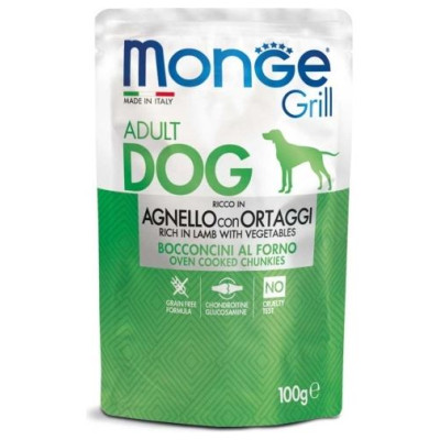 Monge Dog Grill Pouch Multipack Lamb with Vegetables, Pork, Salmon 12x100 g