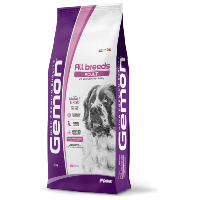 Gemon Dog ALL BREEDS Adult with pork&rice 15 kg - barība suņiem