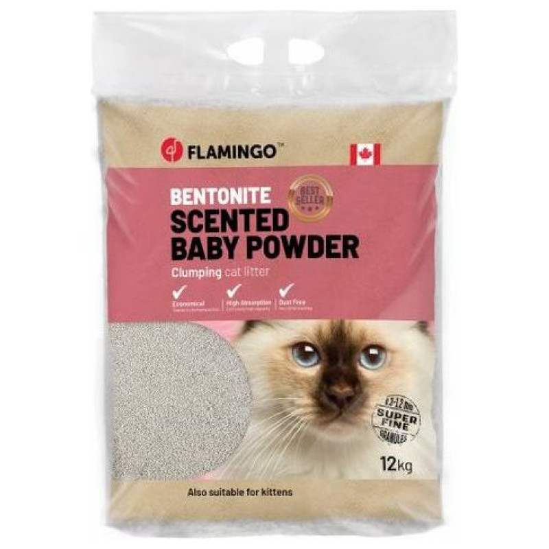 Flamingo CAT LITTER BENTONITE BABY POWDER SCENT FINE 12KG