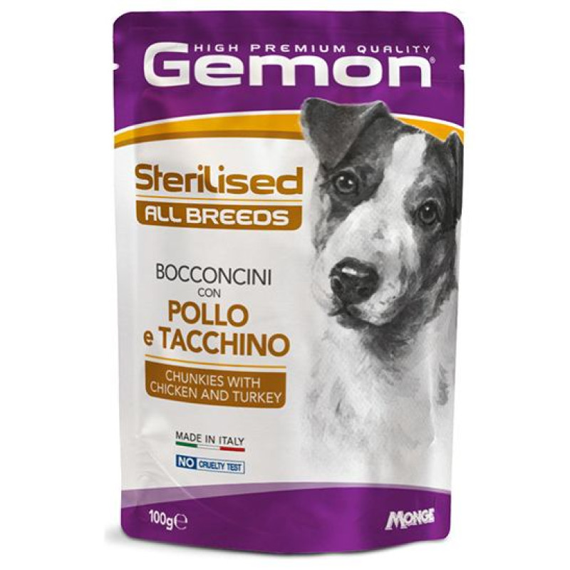Gemon Dog pouches chunkies Sterilised with chicken&turkey 100 g - konservi suņiem