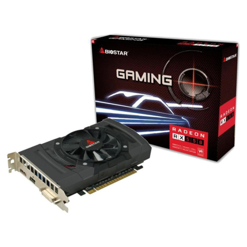 Biostar Graphics Card|BIOSTAR|AMD Radeon RX 550|4 GB|GDDR5|128 bit|PCIE 3.0 16x|GPU 1100 MHz|Single Slot Fansink|1xDVI-D|1xHDMI|1xDisplayPort|VA5505RF41